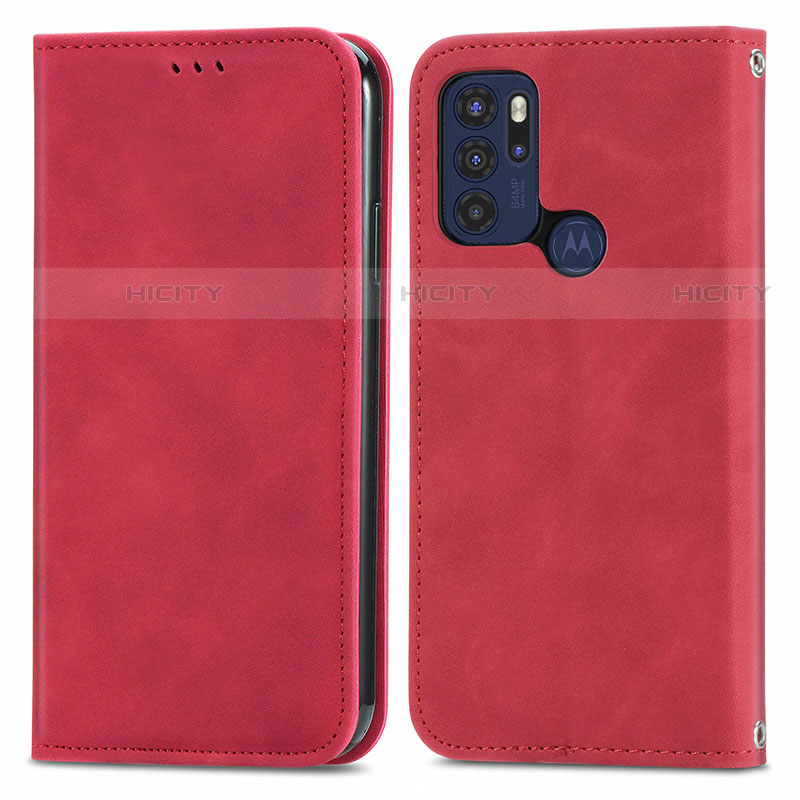 Coque Portefeuille Livre Cuir Etui Clapet S04D pour Motorola Moto G60s Rouge Plus