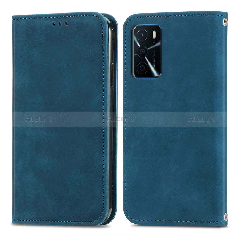 Coque Portefeuille Livre Cuir Etui Clapet S04D pour Oppo A16 Bleu Plus