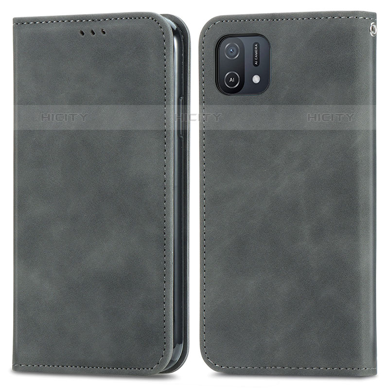 Coque Portefeuille Livre Cuir Etui Clapet S04D pour Oppo A16K Gris Plus