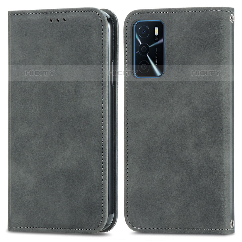 Coque Portefeuille Livre Cuir Etui Clapet S04D pour Oppo A16s Gris Plus