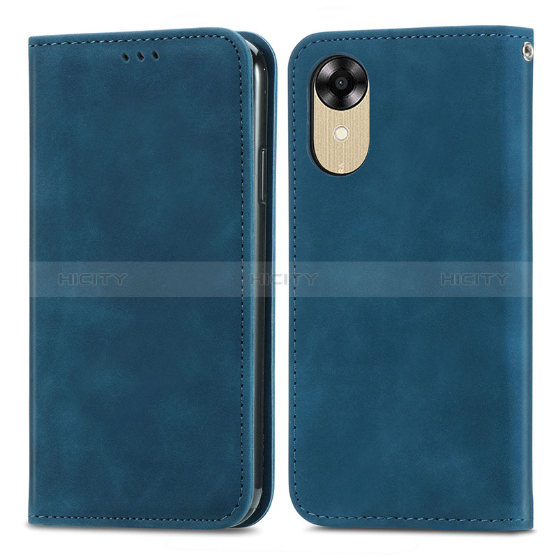 Coque Portefeuille Livre Cuir Etui Clapet S04D pour Oppo A17K Bleu Plus