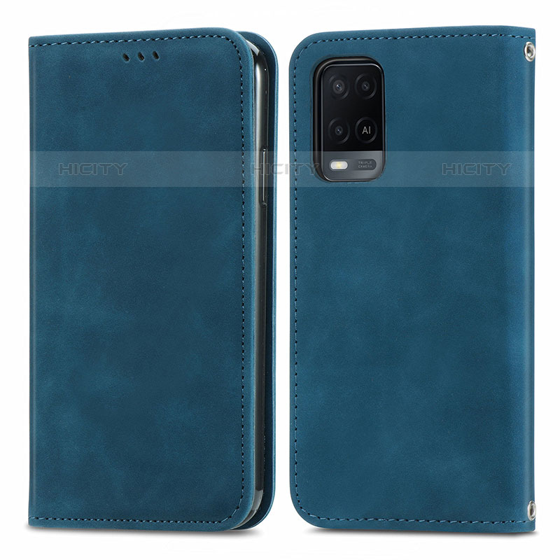 Coque Portefeuille Livre Cuir Etui Clapet S04D pour Oppo A54 4G Bleu Plus