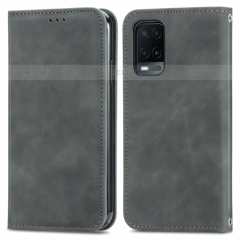 Coque Portefeuille Livre Cuir Etui Clapet S04D pour Oppo A54 4G Gris Plus