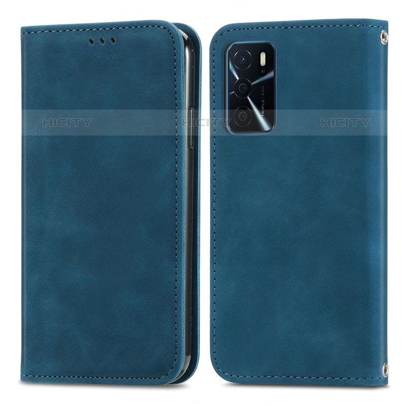 Coque Portefeuille Livre Cuir Etui Clapet S04D pour Oppo A54s Bleu Plus