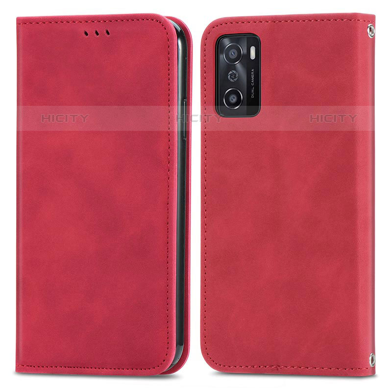 Coque Portefeuille Livre Cuir Etui Clapet S04D pour Oppo A55S 5G Rouge Plus