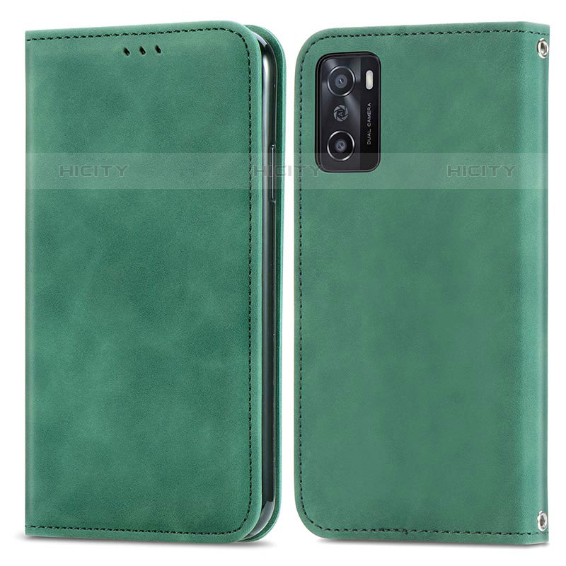 Coque Portefeuille Livre Cuir Etui Clapet S04D pour Oppo A55S 5G Vert Plus