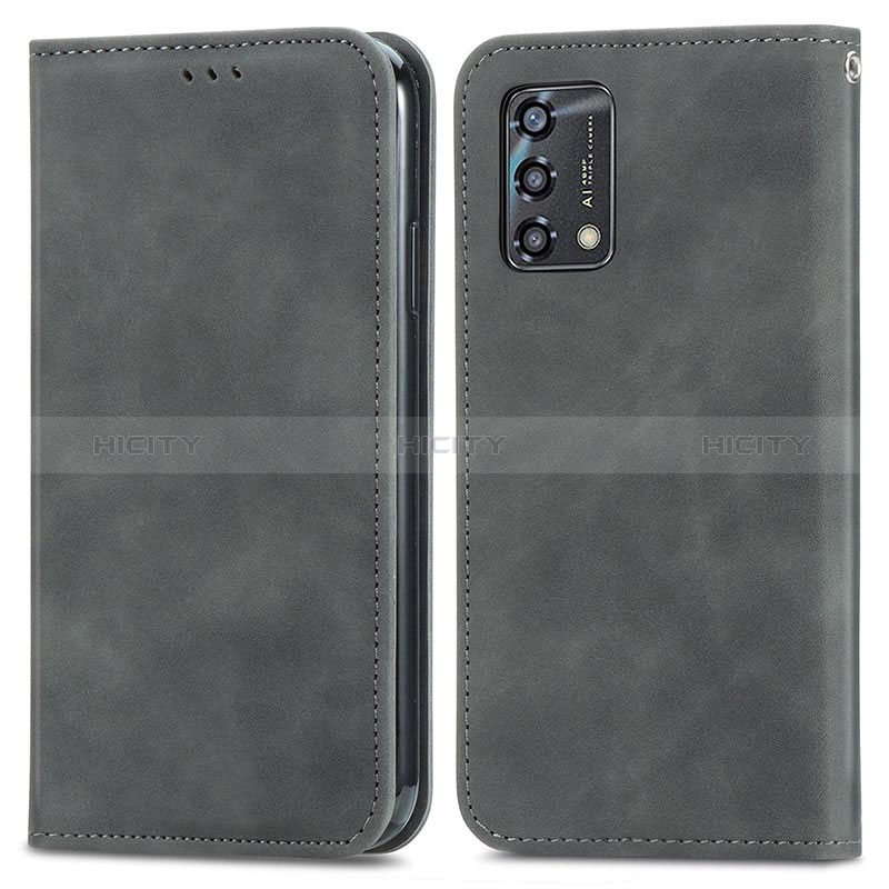 Coque Portefeuille Livre Cuir Etui Clapet S04D pour Oppo F19 Gris Plus