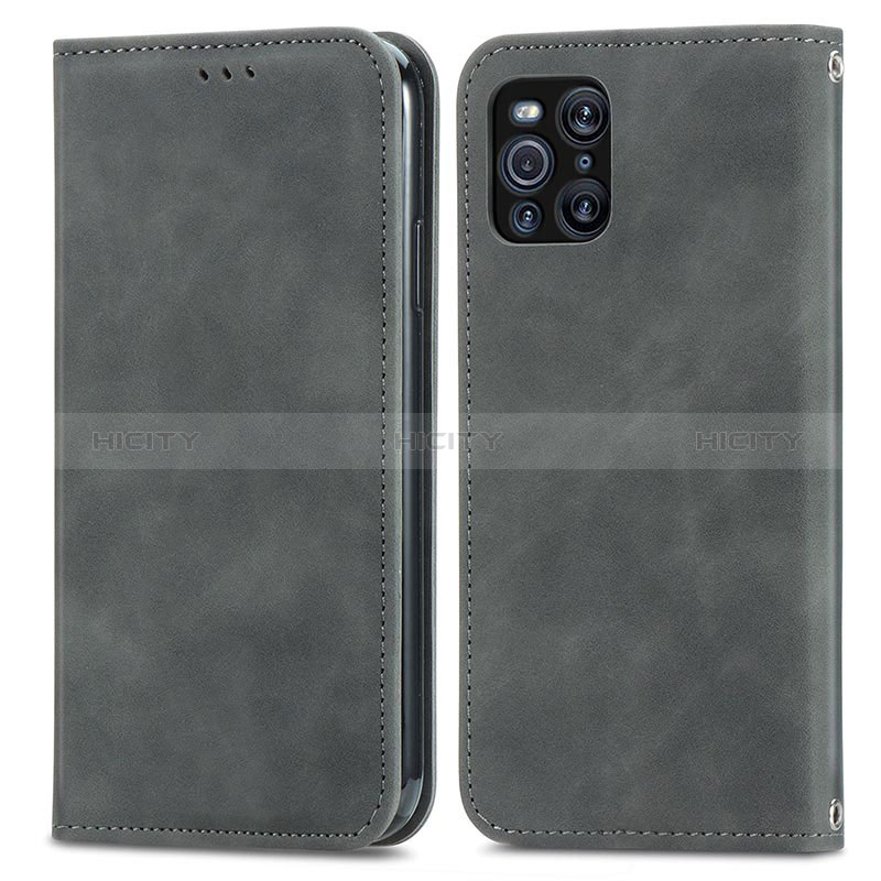 Coque Portefeuille Livre Cuir Etui Clapet S04D pour Oppo Find X3 5G Gris Plus