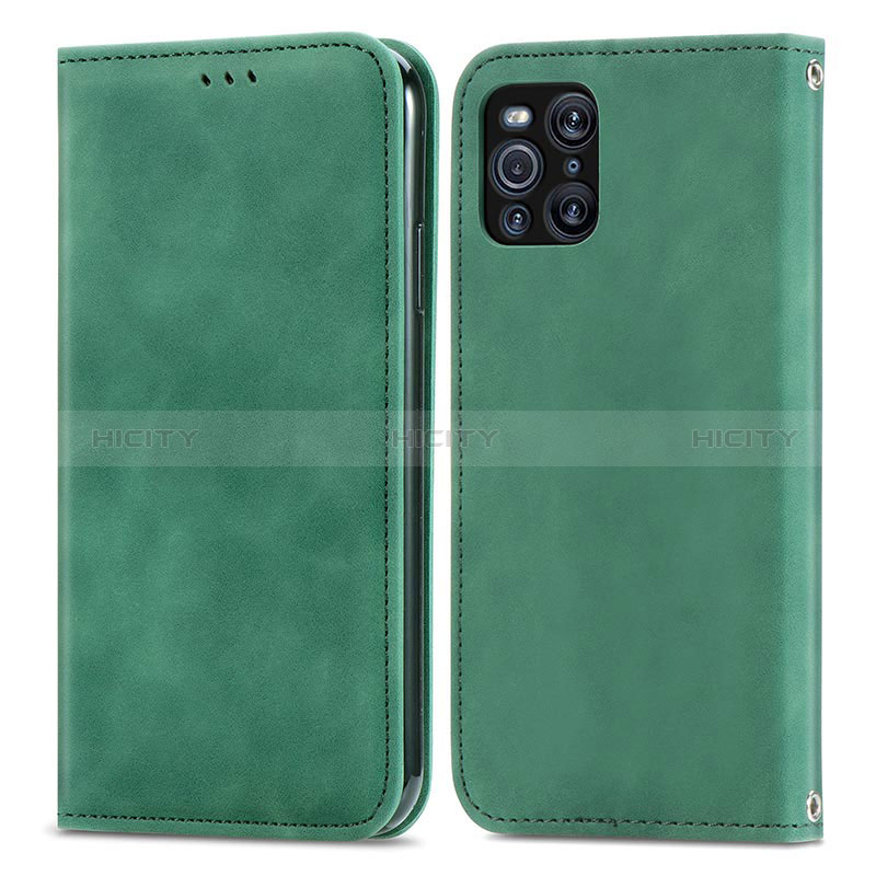 Coque Portefeuille Livre Cuir Etui Clapet S04D pour Oppo Find X3 5G Vert Plus