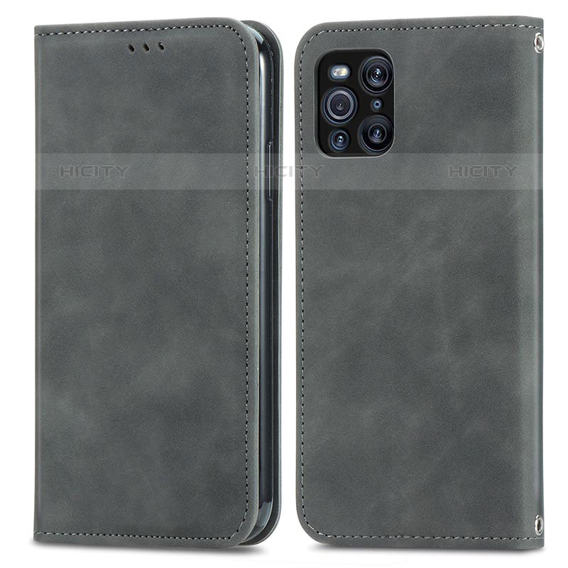 Coque Portefeuille Livre Cuir Etui Clapet S04D pour Oppo Find X3 Pro 5G Gris Plus