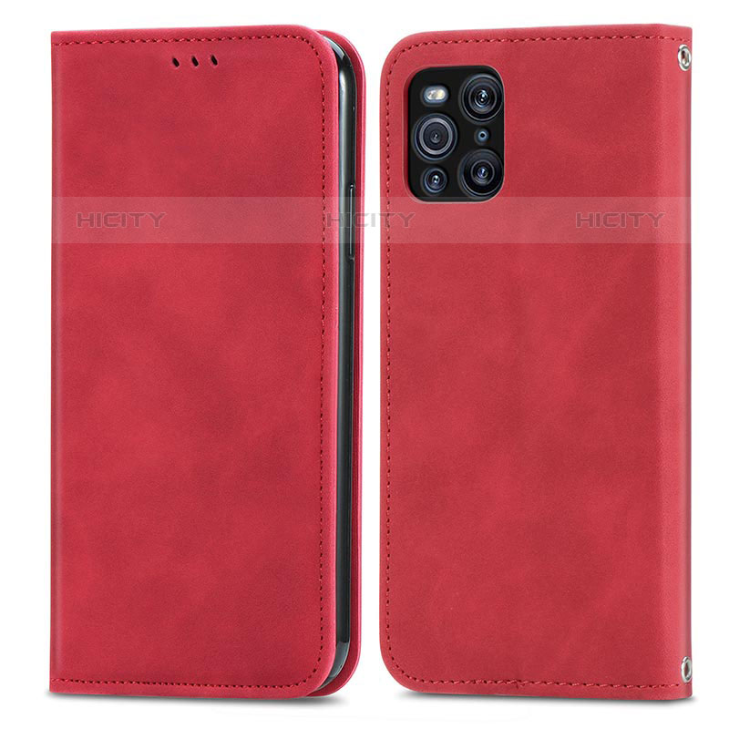 Coque Portefeuille Livre Cuir Etui Clapet S04D pour Oppo Find X3 Pro 5G Rouge Plus