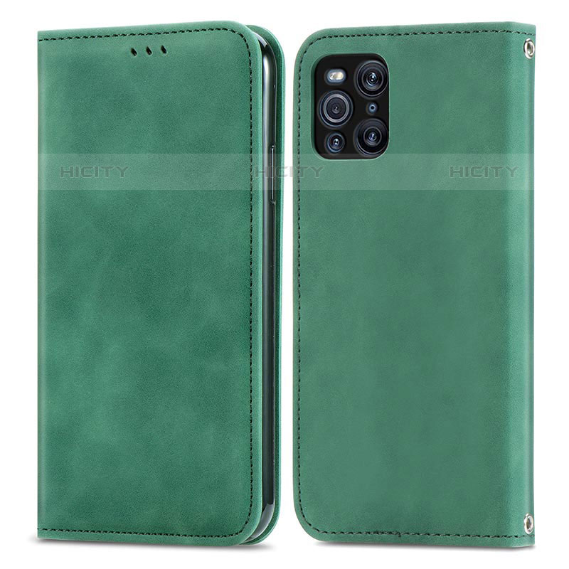 Coque Portefeuille Livre Cuir Etui Clapet S04D pour Oppo Find X3 Pro 5G Vert Plus