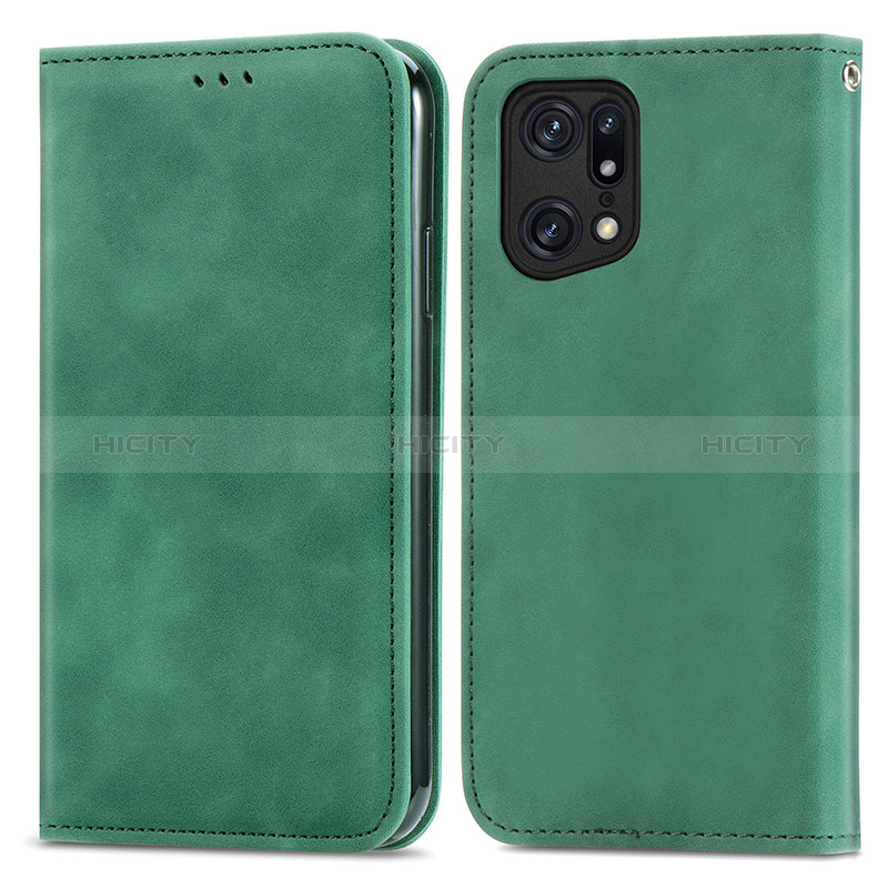 Coque Portefeuille Livre Cuir Etui Clapet S04D pour Oppo Find X5 5G Vert Plus