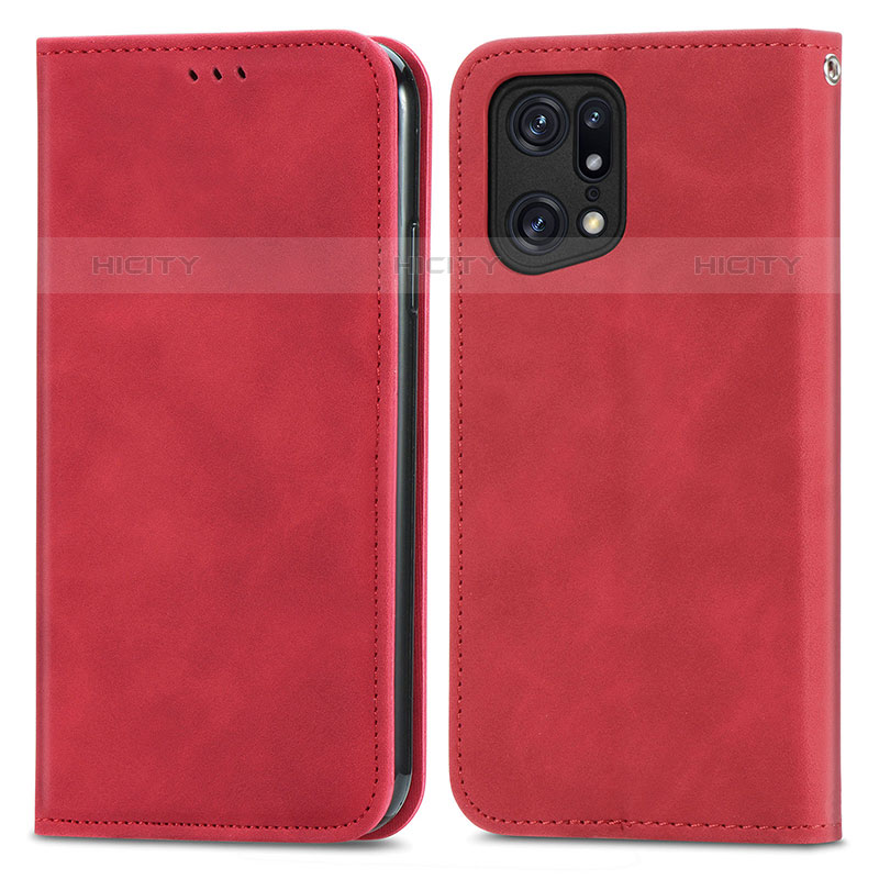 Coque Portefeuille Livre Cuir Etui Clapet S04D pour Oppo Find X5 Pro 5G Rouge Plus