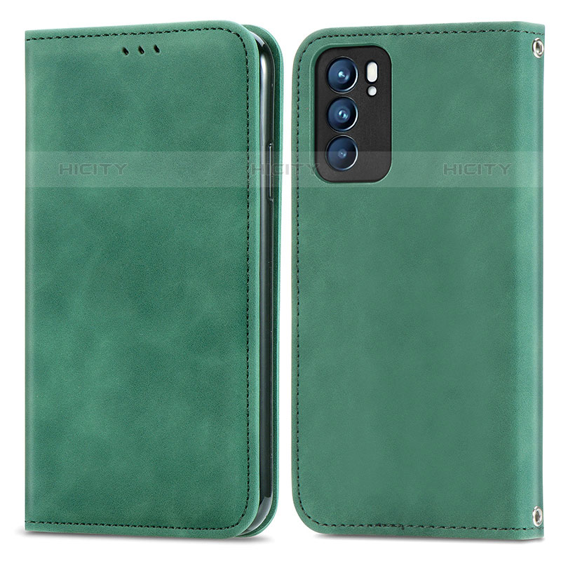 Coque Portefeuille Livre Cuir Etui Clapet S04D pour Oppo Reno6 5G Vert Plus