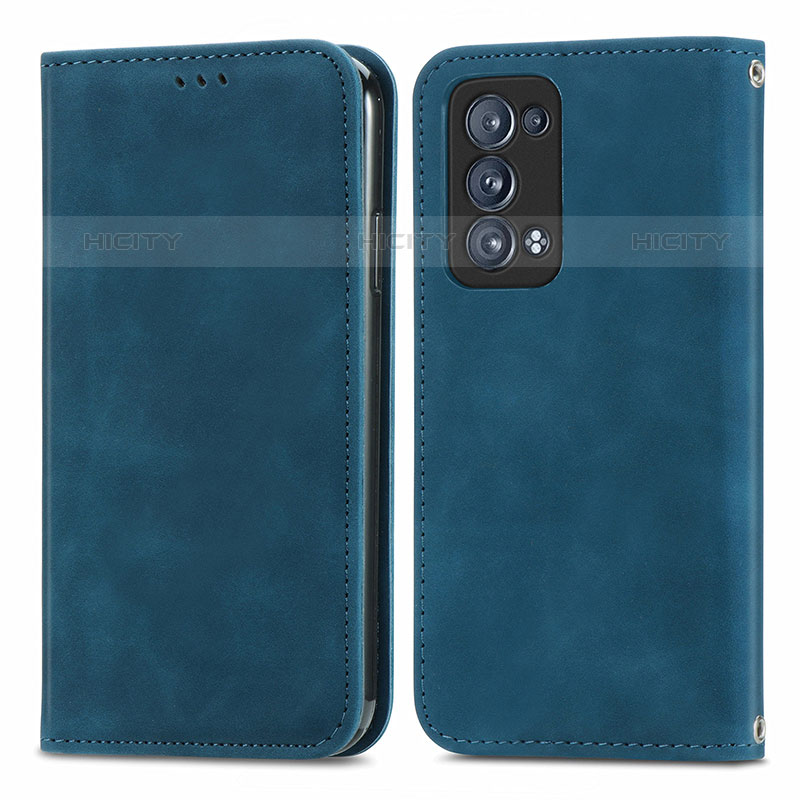 Coque Portefeuille Livre Cuir Etui Clapet S04D pour Oppo Reno6 Pro 5G Bleu Plus