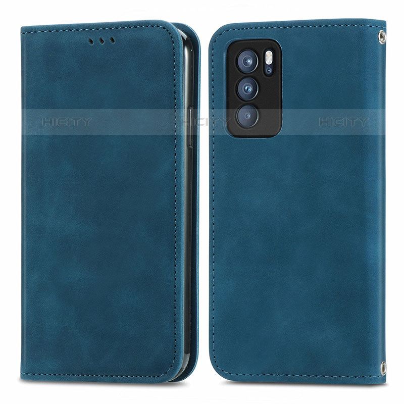 Coque Portefeuille Livre Cuir Etui Clapet S04D pour Oppo Reno6 Pro 5G India Bleu Plus