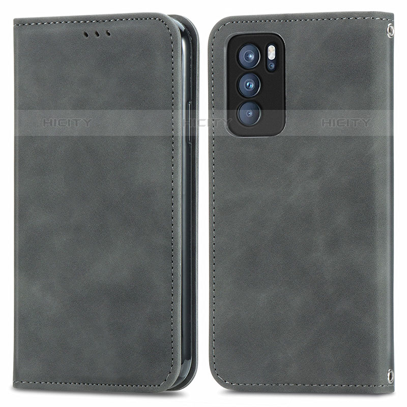 Coque Portefeuille Livre Cuir Etui Clapet S04D pour Oppo Reno6 Pro 5G India Gris Plus