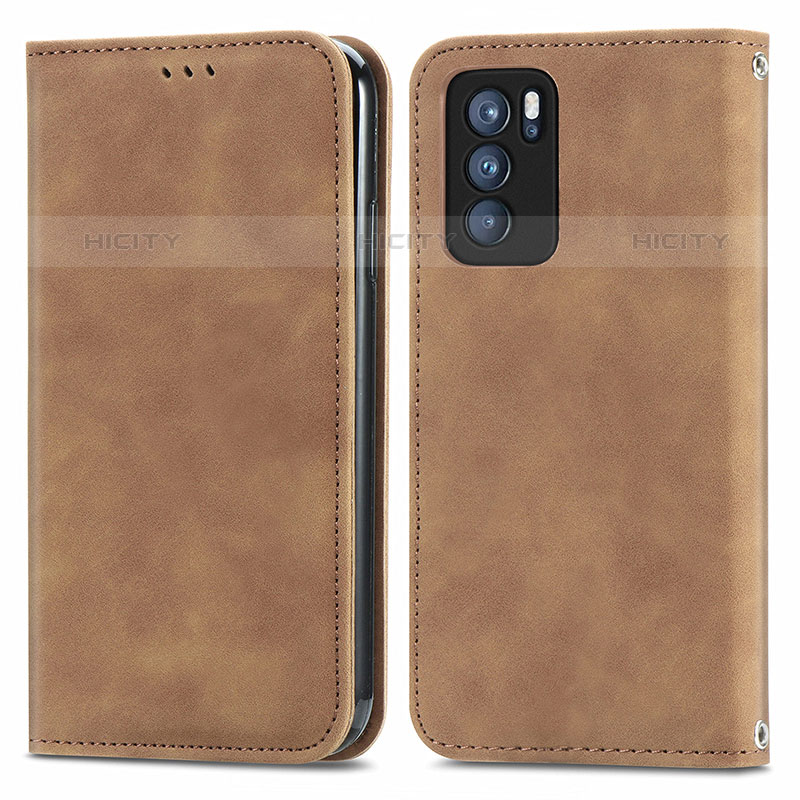 Coque Portefeuille Livre Cuir Etui Clapet S04D pour Oppo Reno6 Pro 5G India Marron Plus