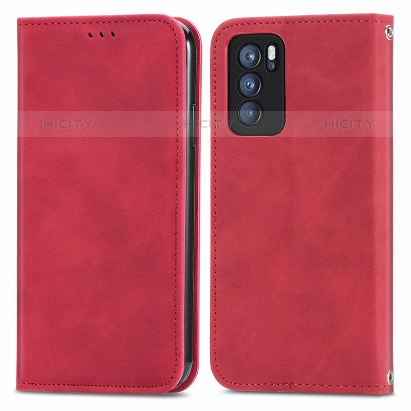 Coque Portefeuille Livre Cuir Etui Clapet S04D pour Oppo Reno6 Pro 5G India Rouge Plus