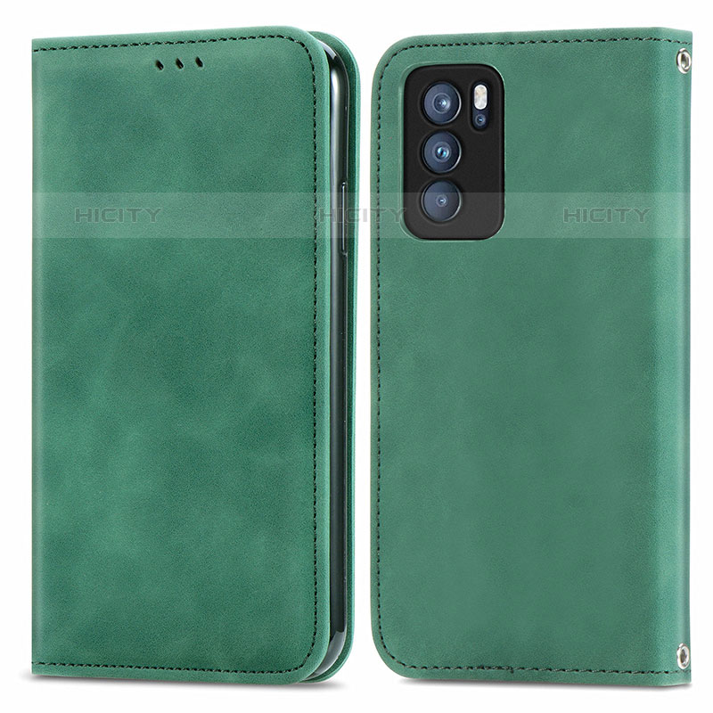 Coque Portefeuille Livre Cuir Etui Clapet S04D pour Oppo Reno6 Pro 5G India Vert Plus