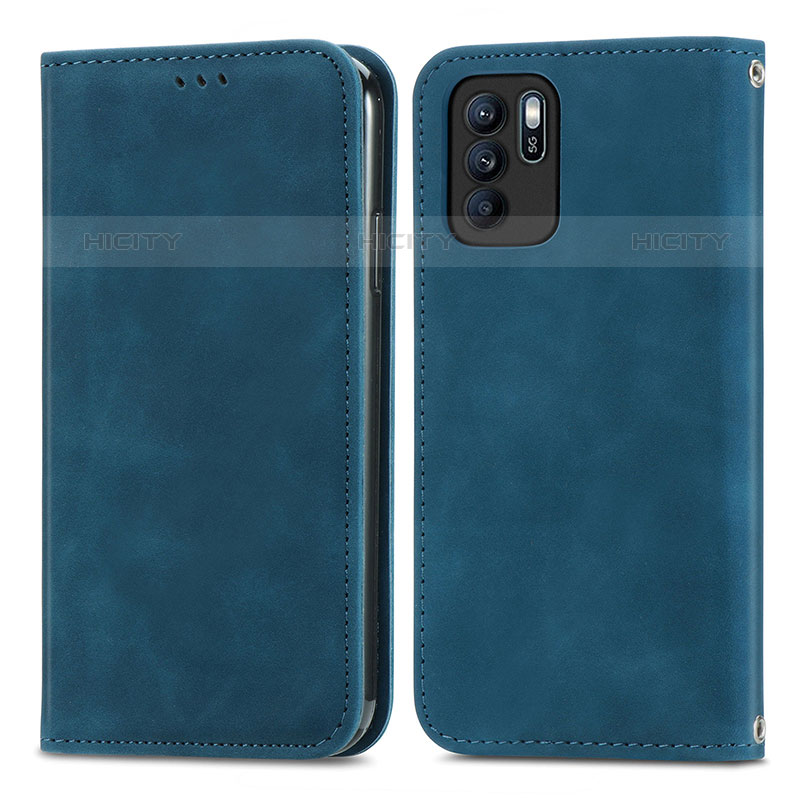 Coque Portefeuille Livre Cuir Etui Clapet S04D pour Oppo Reno6 Z 5G Bleu Plus