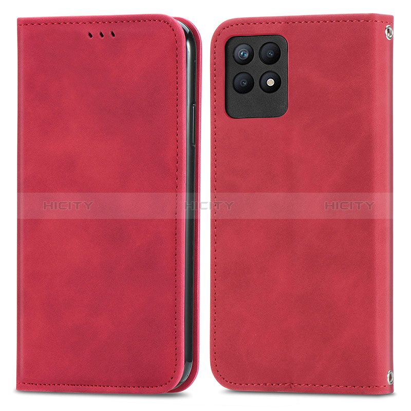 Coque Portefeuille Livre Cuir Etui Clapet S04D pour Realme 8i Rouge Plus