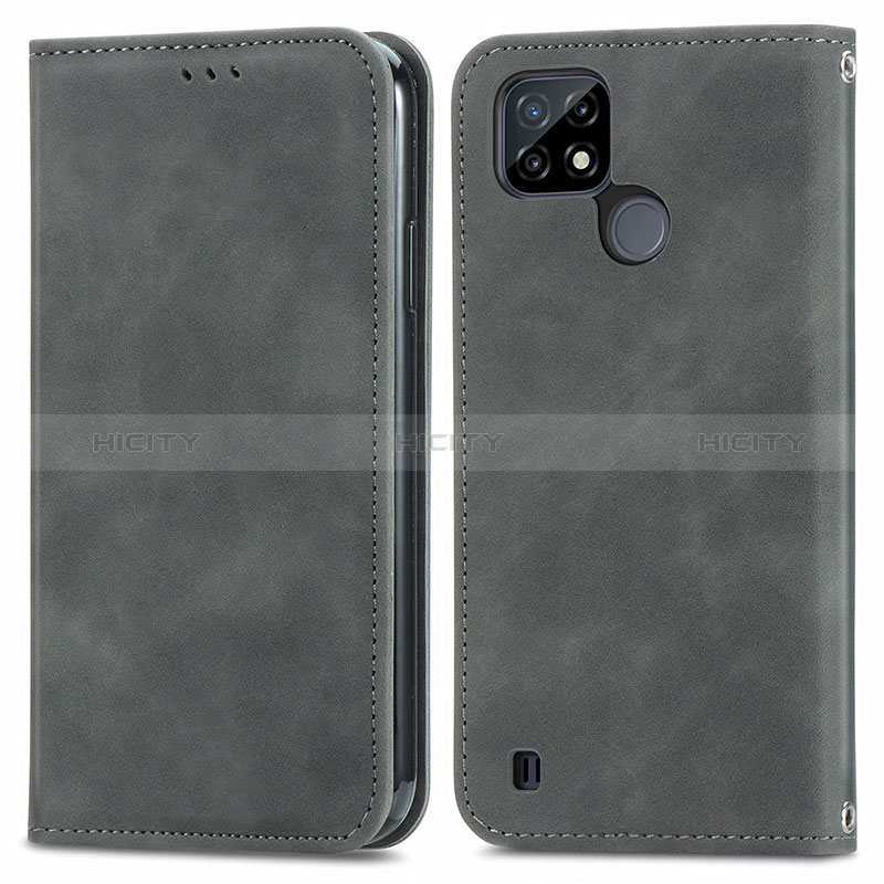 Coque Portefeuille Livre Cuir Etui Clapet S04D pour Realme C21 Gris Plus