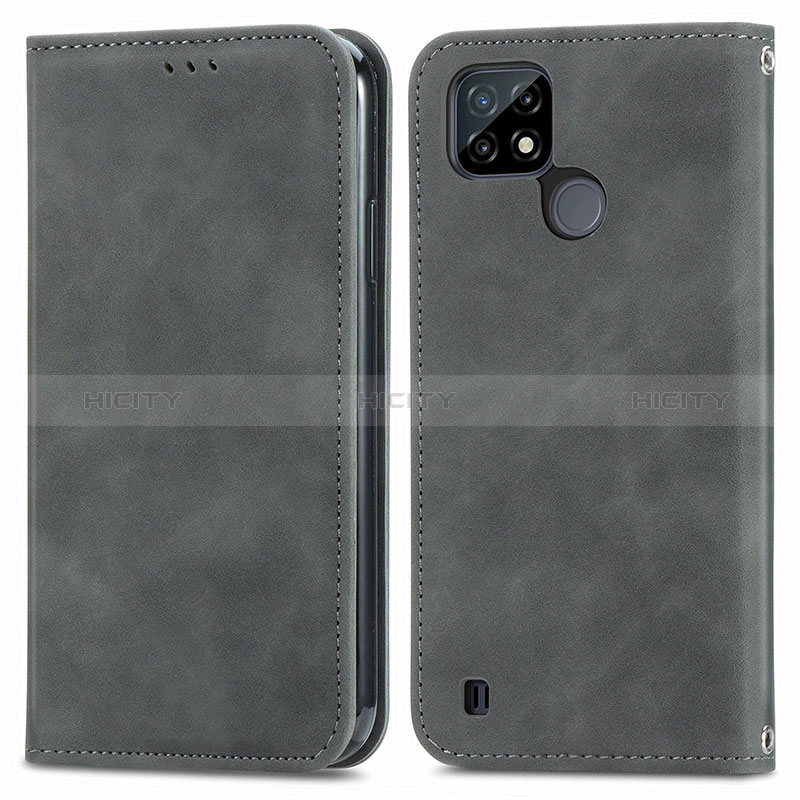 Coque Portefeuille Livre Cuir Etui Clapet S04D pour Realme C25Y India Gris Plus