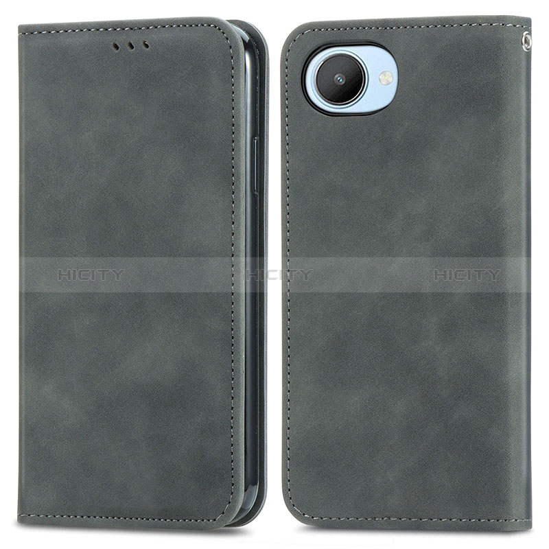 Coque Portefeuille Livre Cuir Etui Clapet S04D pour Realme C30 Gris Plus