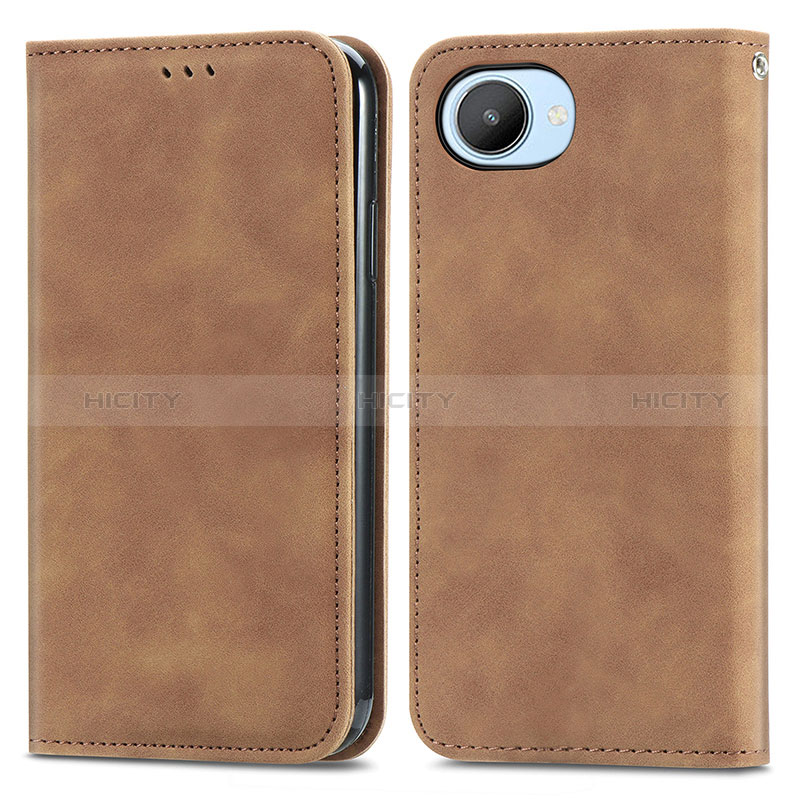 Coque Portefeuille Livre Cuir Etui Clapet S04D pour Realme C30 Marron Plus