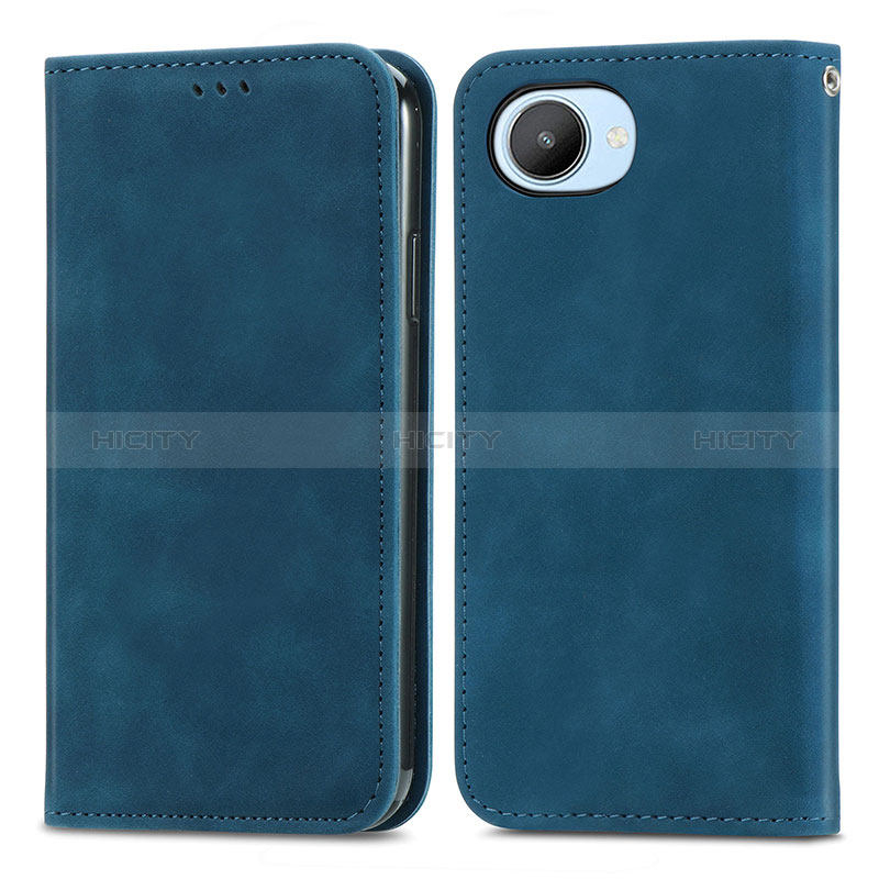 Coque Portefeuille Livre Cuir Etui Clapet S04D pour Realme C30s Bleu Plus