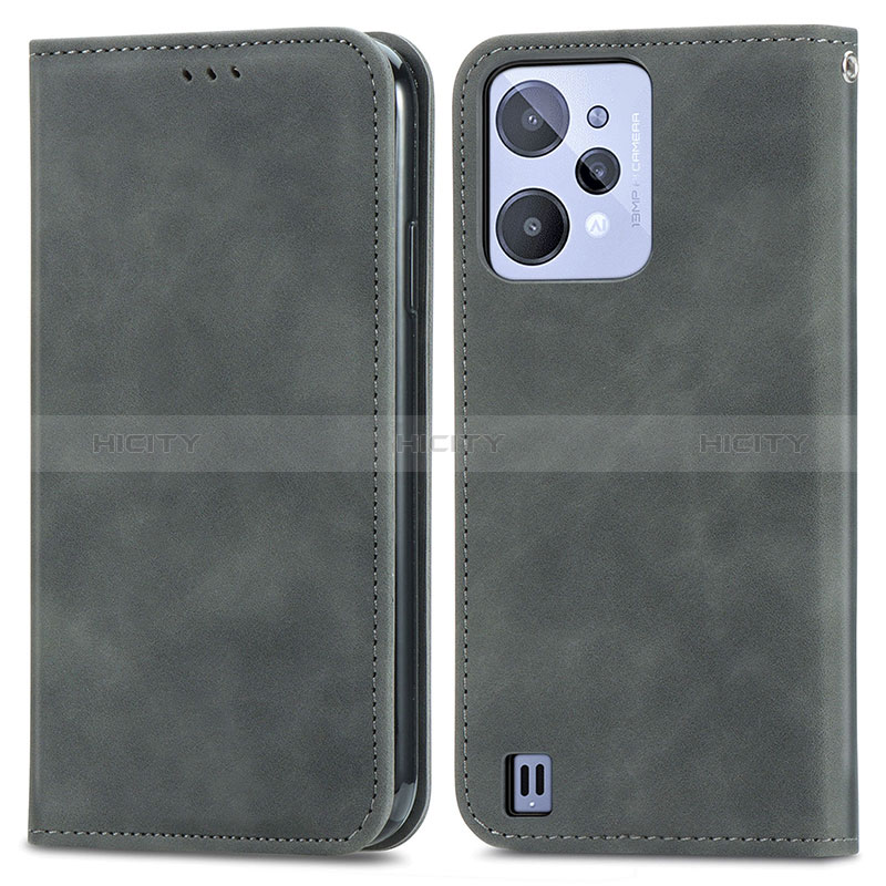 Coque Portefeuille Livre Cuir Etui Clapet S04D pour Realme C31 Gris Plus