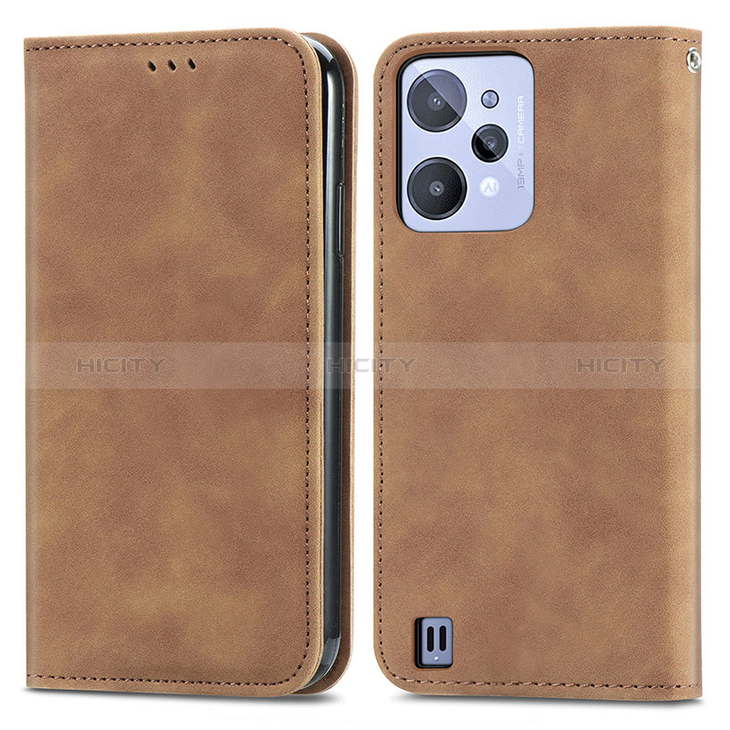 Coque Portefeuille Livre Cuir Etui Clapet S04D pour Realme C31 Marron Plus