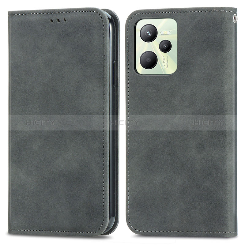 Coque Portefeuille Livre Cuir Etui Clapet S04D pour Realme C35 Gris Plus