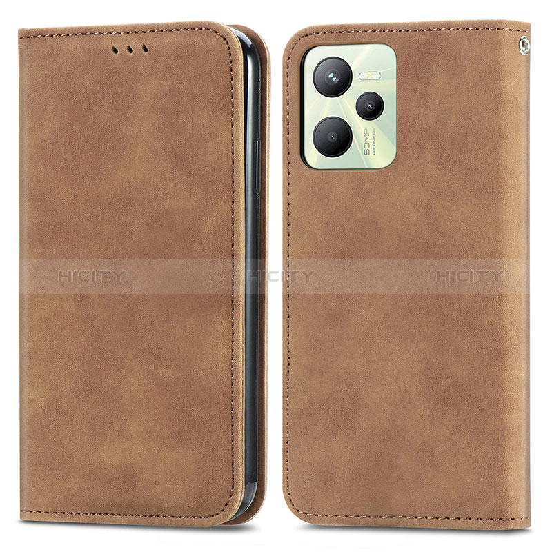 Coque Portefeuille Livre Cuir Etui Clapet S04D pour Realme C35 Marron Plus