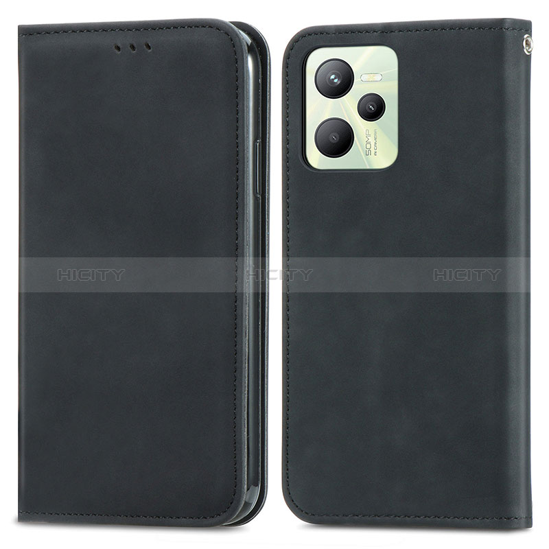 Coque Portefeuille Livre Cuir Etui Clapet S04D pour Realme C35 Noir Plus