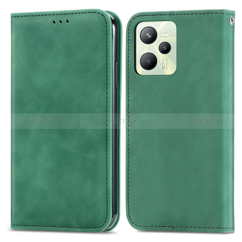 Coque Portefeuille Livre Cuir Etui Clapet S04D pour Realme C35 Vert Plus