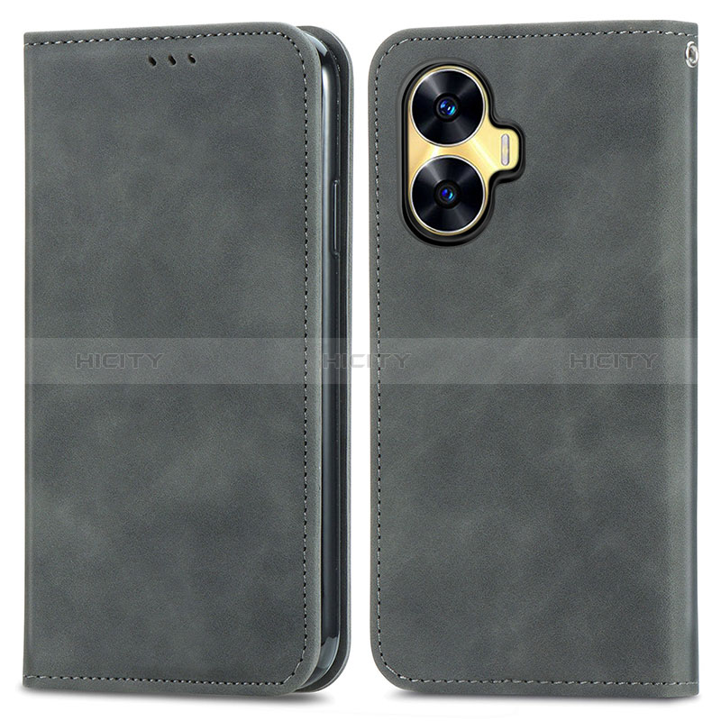 Coque Portefeuille Livre Cuir Etui Clapet S04D pour Realme C55 Gris Plus