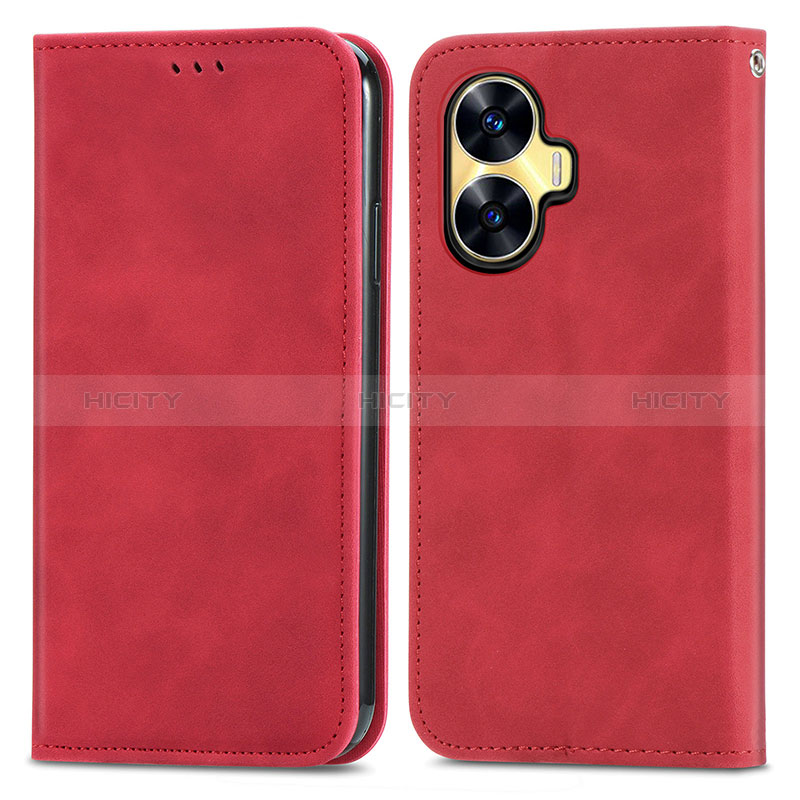 Coque Portefeuille Livre Cuir Etui Clapet S04D pour Realme C55 Rouge Plus