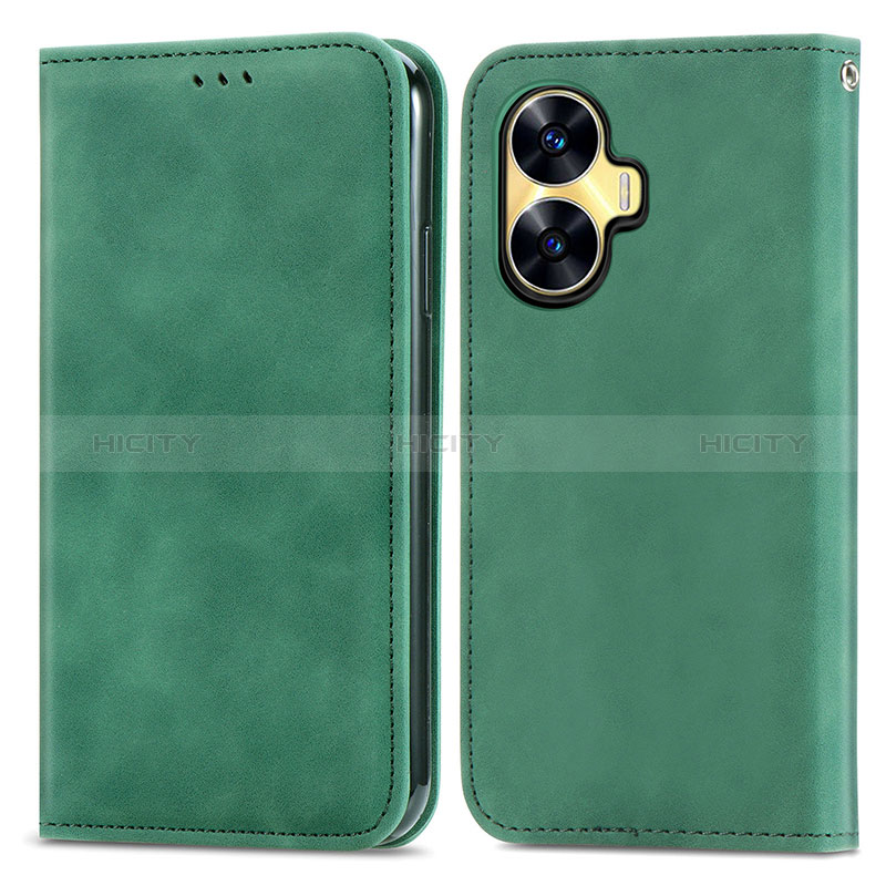 Coque Portefeuille Livre Cuir Etui Clapet S04D pour Realme C55 Vert Plus