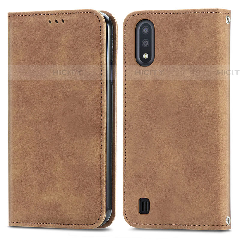 Coque Portefeuille Livre Cuir Etui Clapet S04D pour Samsung Galaxy A01 SM-A015 Marron Plus