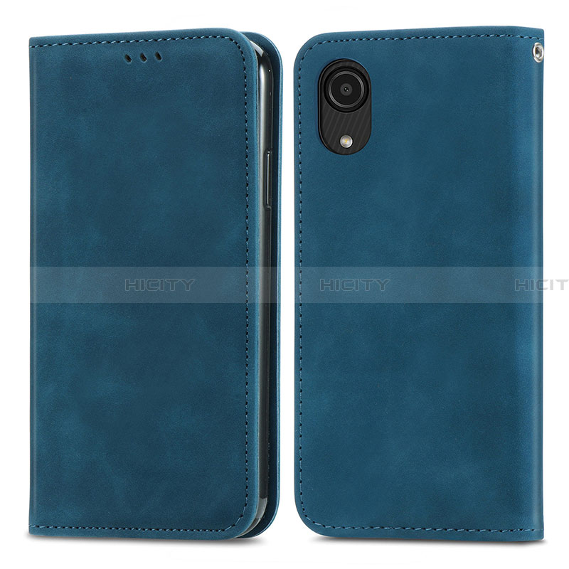 Coque Portefeuille Livre Cuir Etui Clapet S04D pour Samsung Galaxy A03 Core Bleu Plus