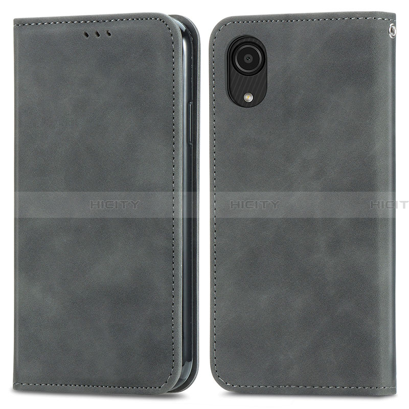 Coque Portefeuille Livre Cuir Etui Clapet S04D pour Samsung Galaxy A03 Core Gris Plus