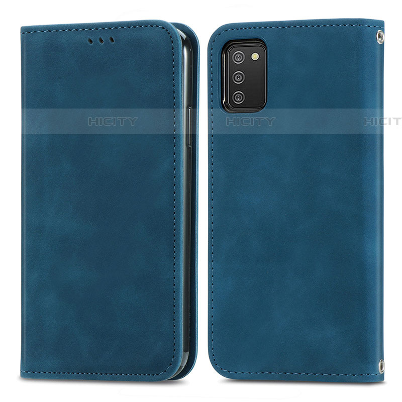 Coque Portefeuille Livre Cuir Etui Clapet S04D pour Samsung Galaxy A03s Bleu Plus