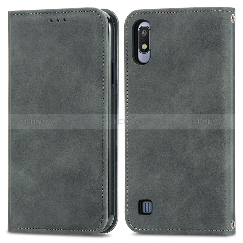 Coque Portefeuille Livre Cuir Etui Clapet S04D pour Samsung Galaxy A10 Gris Plus