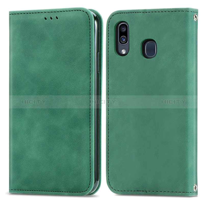 Coque Portefeuille Livre Cuir Etui Clapet S04D pour Samsung Galaxy A20 Vert Plus