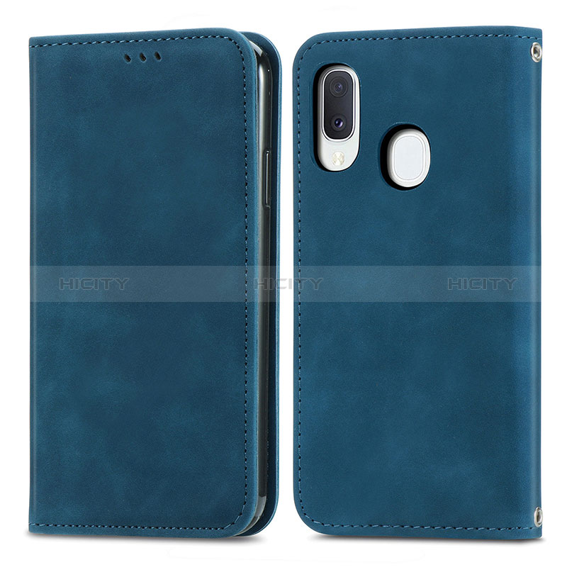 Coque Portefeuille Livre Cuir Etui Clapet S04D pour Samsung Galaxy A20e Bleu Plus