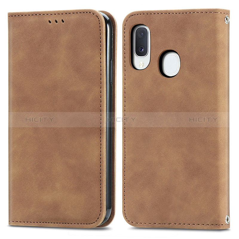 Coque Portefeuille Livre Cuir Etui Clapet S04D pour Samsung Galaxy A20e Marron Plus