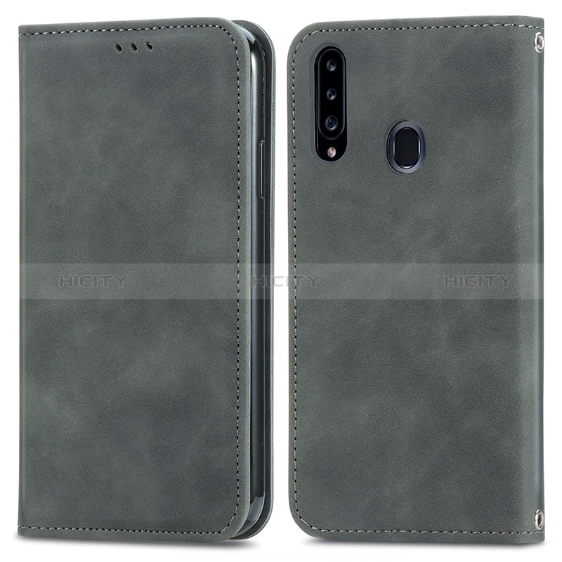 Coque Portefeuille Livre Cuir Etui Clapet S04D pour Samsung Galaxy A20s Gris Plus